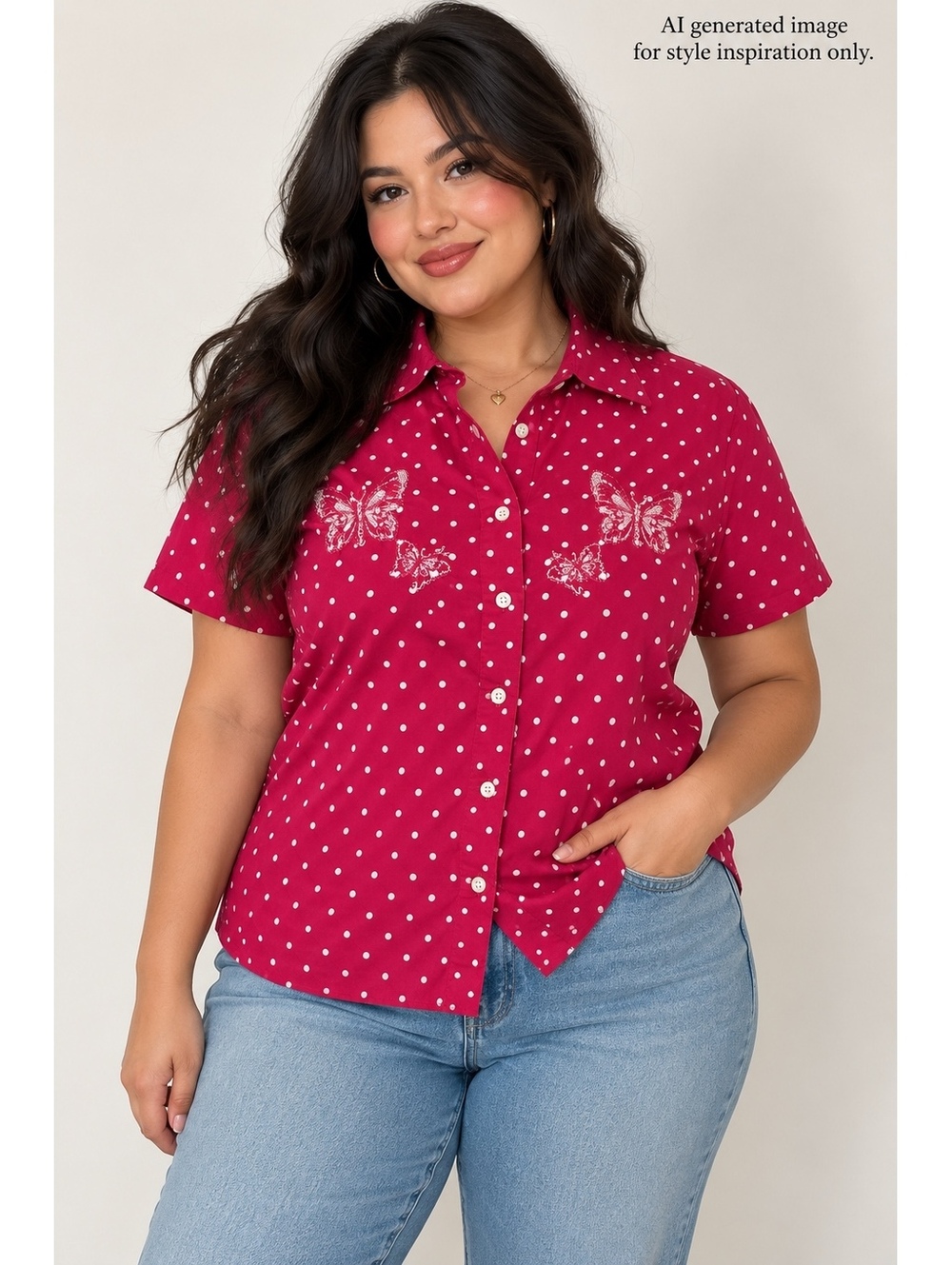 Blair Pink Polka Dot Butterfly Button Up Blouse Y2K Cottagecore Small Petite